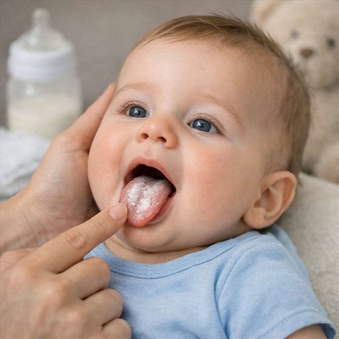 Muguet ou lait sur la langue de bébé : comment faire la différence ?